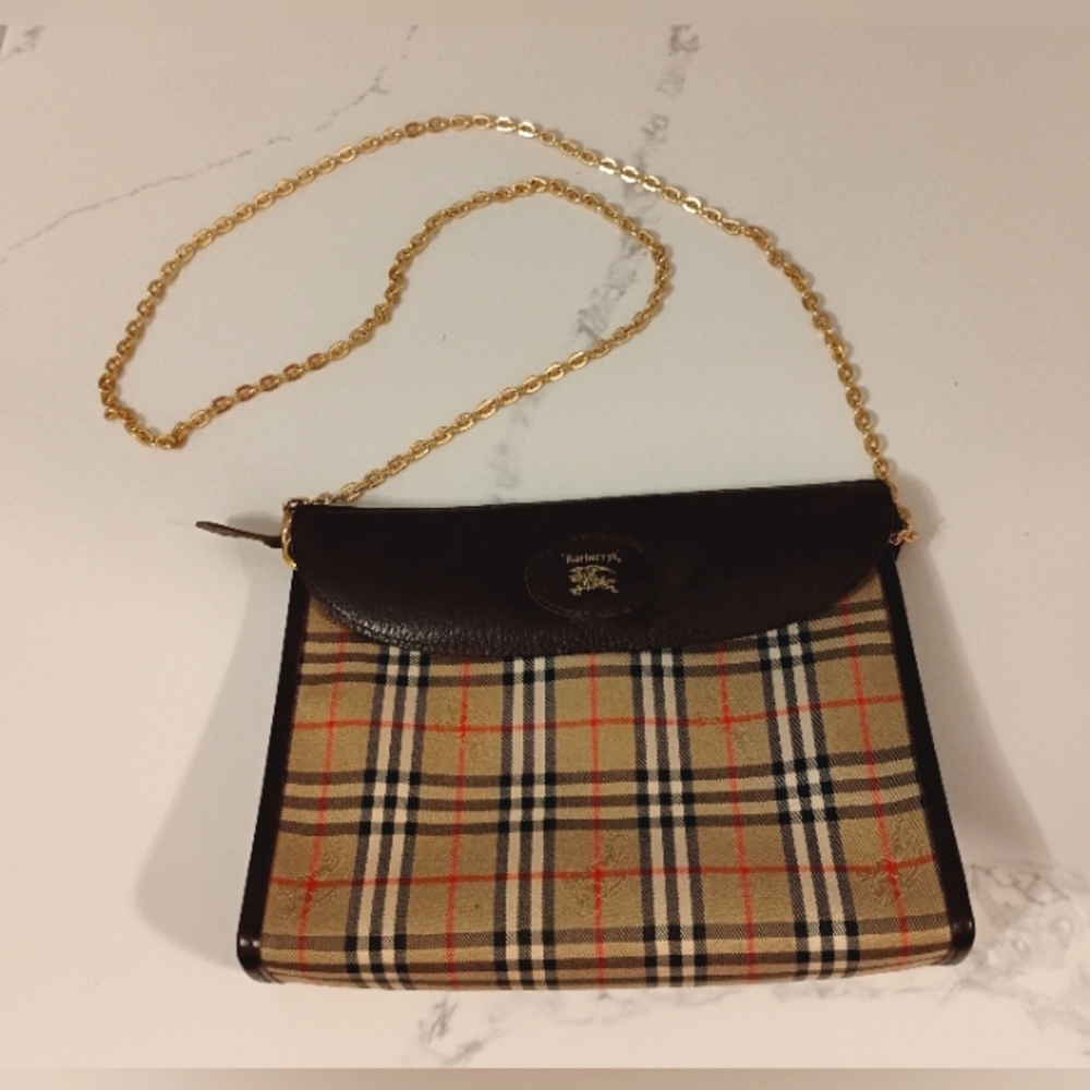 Burberrys Vintage Nova Check Clutch With Brown Leather - Picture 3 of 16